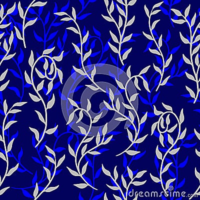 Liana spreads blue leaves creeper seamless pattern background vector Vector Illustration