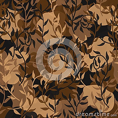 Liana spreads brown leaves creeper seamless pattern background vector Vector Illustration