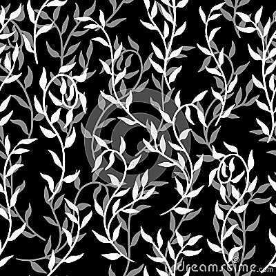 Liana spreads leaves creeper seamless pattern background monochrome vector Vector Illustration