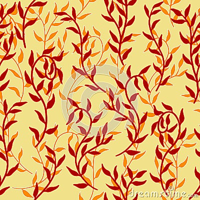 Liana spreads red leaves creeper seamless pattern background vector Vector Illustration