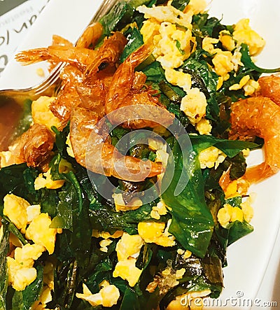 Liang leaf with fried egg Stock Photo