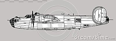 Consolidated B-24D/E Liberator. Liberator B.Mk.III. Vector drawing of WW2 heavy bomber. Vector Illustration