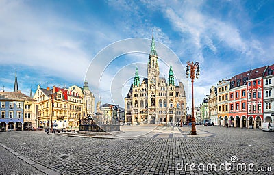 Liberec, Czechia. View of main square with Town Hall Stock Photo