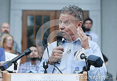 Libertarian presidential candidate Gary Johnson speaks in Concord, New Hampshire, on August 25, 2016. Editorial Stock Photo