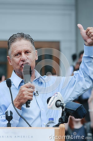 Libertarian presidential candidate Gary Johnson speaks in Concord, New Hampshire, on August 25, 2016. Editorial Stock Photo