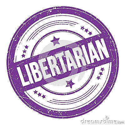 LIBERTARIAN text on violet indigo round grungy stamp Stock Photo