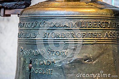 Liberty Bell detail - Philadelphia, Pennsylvania, USA Editorial Stock Photo