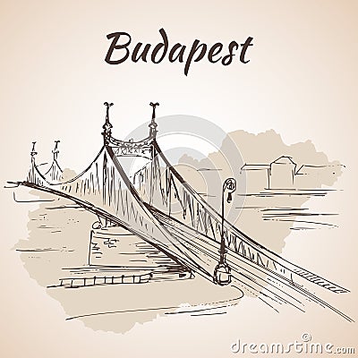 Liberty Bridge in Budapest, Hungary. Vector Illustration
