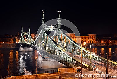 Liberty bridge nightscape, Budapest Stock Photo