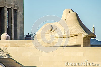 Liberty Memorial limestone sphinx statue. Editorial Stock Photo