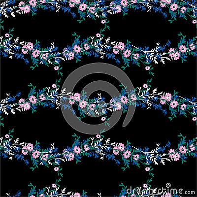 Libery small blooming flower in wave stripe line shape seamless pattern in vector ,Design for fashion, fabric,web,wallpaper and Stock Photo