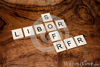 LIBOR, SOFR and RFR for IBOR transition to risk-free rates concept as the secured overnight financing rate in the banking industry Stock Photo