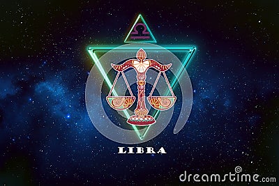 Libra horoscope sign in twelve zodiac with galaxy stars Vector Illustration
