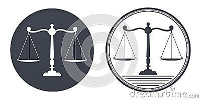 Libra, judicial scales logo. Notary, justice, lawyer icon or symbol. Vector Illustration