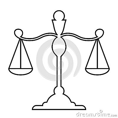 Libra. Scales linear silhouette. Scales icon. Isolated element on a white background. Scale tilt, overweight. Balance Vector Illustration