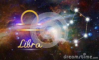 Libra Zodiac Sign and Constellation, cosmic background Stock Photo