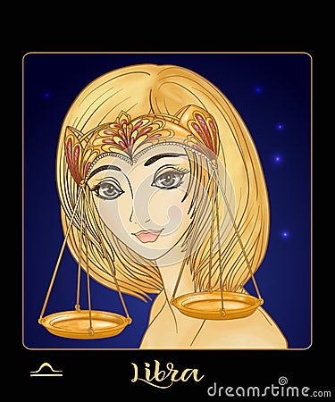 Libra. A young beautiful girl In the form of one of the signs Vector Illustration