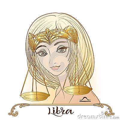 Libra. A young beautiful girl In the form of one of the signs of Vector Illustration