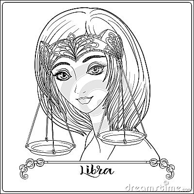 Libra. A young beautiful girl In the form of one of the signs of Vector Illustration