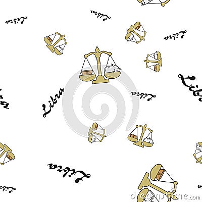 Libra zodiac sing seamless pattern with text Vector Illustration