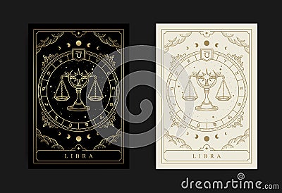 Libra zodiac symbol with engraving, hand drawn, luxury, esoteric and boho styles. Fit for paranormal, tarot readers and Vector Illustration