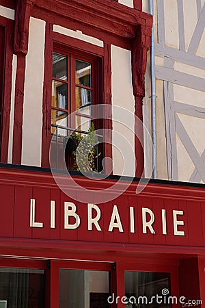 Librairie french text sign means bookshop bookseller on facade wall of store in france sells books Stock Photo