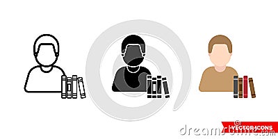Librarian icon of 3 types color, black and white, outline. Isolated vector sign symbol. Vector Illustration