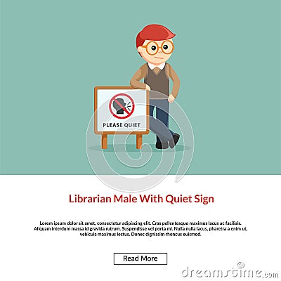 Librarian male with quite sign Vector Illustration