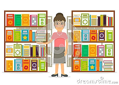 Librarian or seller at the bookshop. Vector Illustration