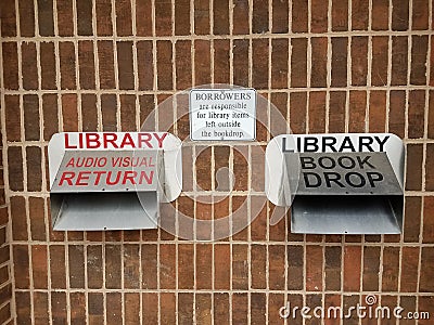 Library book and audio visual return chutes Stock Photo