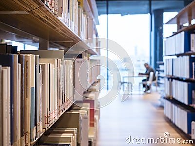 Library Book shelf with people reading Interior Education Stock Photo