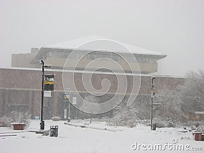 Library building in heavy Snow Storm UWM Editorial Stock Photo