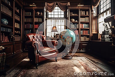 Library: Create a set of images that showcase a cozy, intellectual library. Generative AI Stock Photo