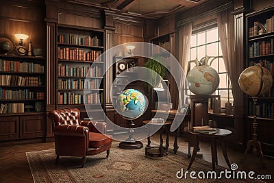 Library: Create a set of images that showcase a cozy, intellectual library. Generative AI Stock Photo