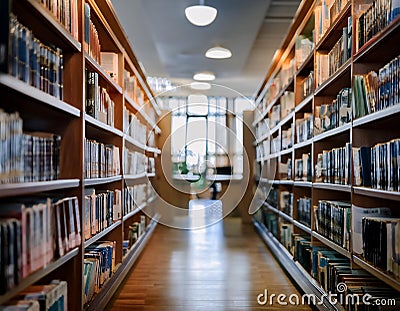 Library featuring rows of books, reading spaces, and educational resources representing knowledge, learning, and research Stock Photo