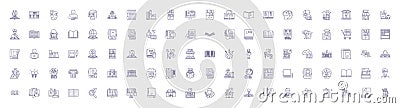 Library line icons signs set. Design collection of Library, Books, Reference, Sections, Knowledge, Catalog, Resources Vector Illustration