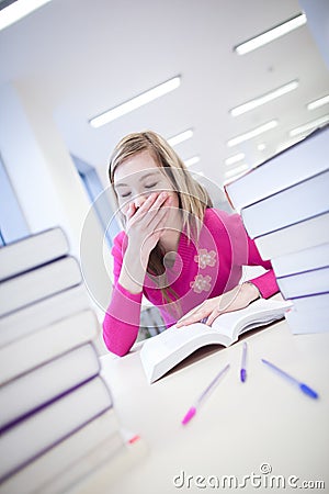 In the library - very tired/exhausted Stock Photo