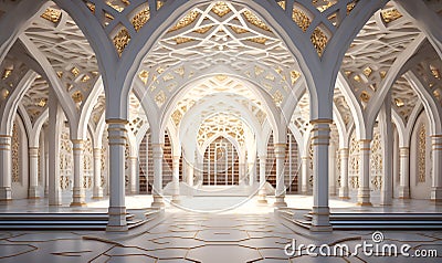 library with a white interior and typical Islamic ornaments and architecture, ai generative Stock Photo