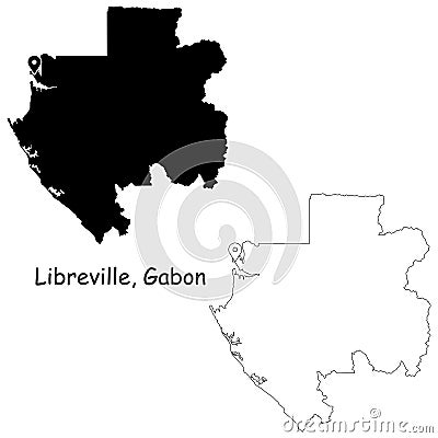Libreville Gabon. Detailed Country Map with Location Pin on Capital City. Vector Illustration