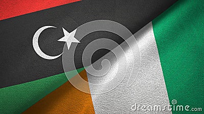 Libya and Cote d`Ivoire Ivory coast two flags textile fabric texture Stock Photo