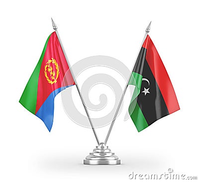 Libya and Eritrea table flags isolated on white 3D rendering Stock Photo