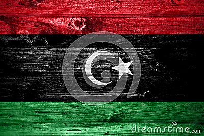 Libya flag on wooden planks background Stock Photo