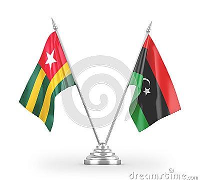 Libya and Togo table flags isolated on white 3D rendering Stock Photo