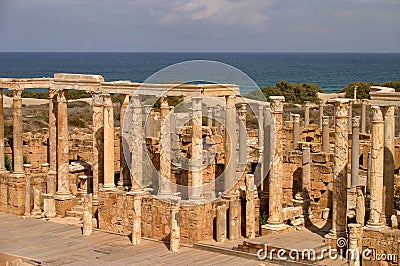 Libya Tripoli Leptis Magna Amphitheater Stock Photo