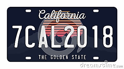 License plate isolated on white background. California license plate with numbers and letters. Badge for t-shirt graphic Vector Illustration