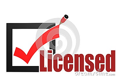 Licensed word with check mark and pencil Stock Photo