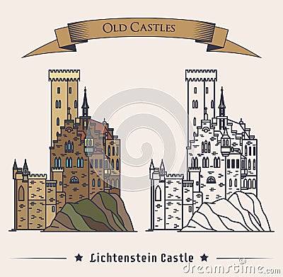 Lichtenstein or fairy tale castle on mountain Vector Illustration