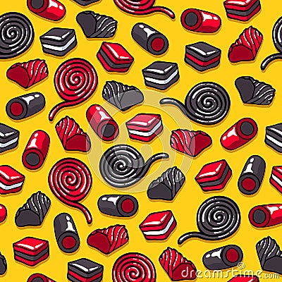 Licorice candies seamless background vector illustration. Vector Illustration