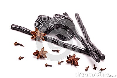 Licorice Candy, Star Anise And Cloves Stock Photo