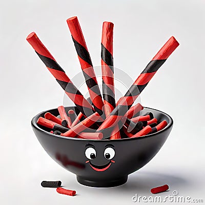 Licorice candy red black bowl smiling Stock Photo